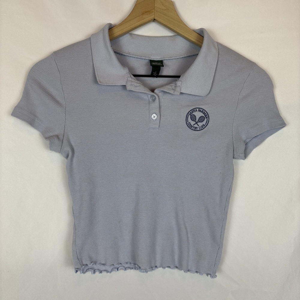 Wild Fable Baby Blue Lettuce Hem Crop Santa Barbara Country Club Shirt Small